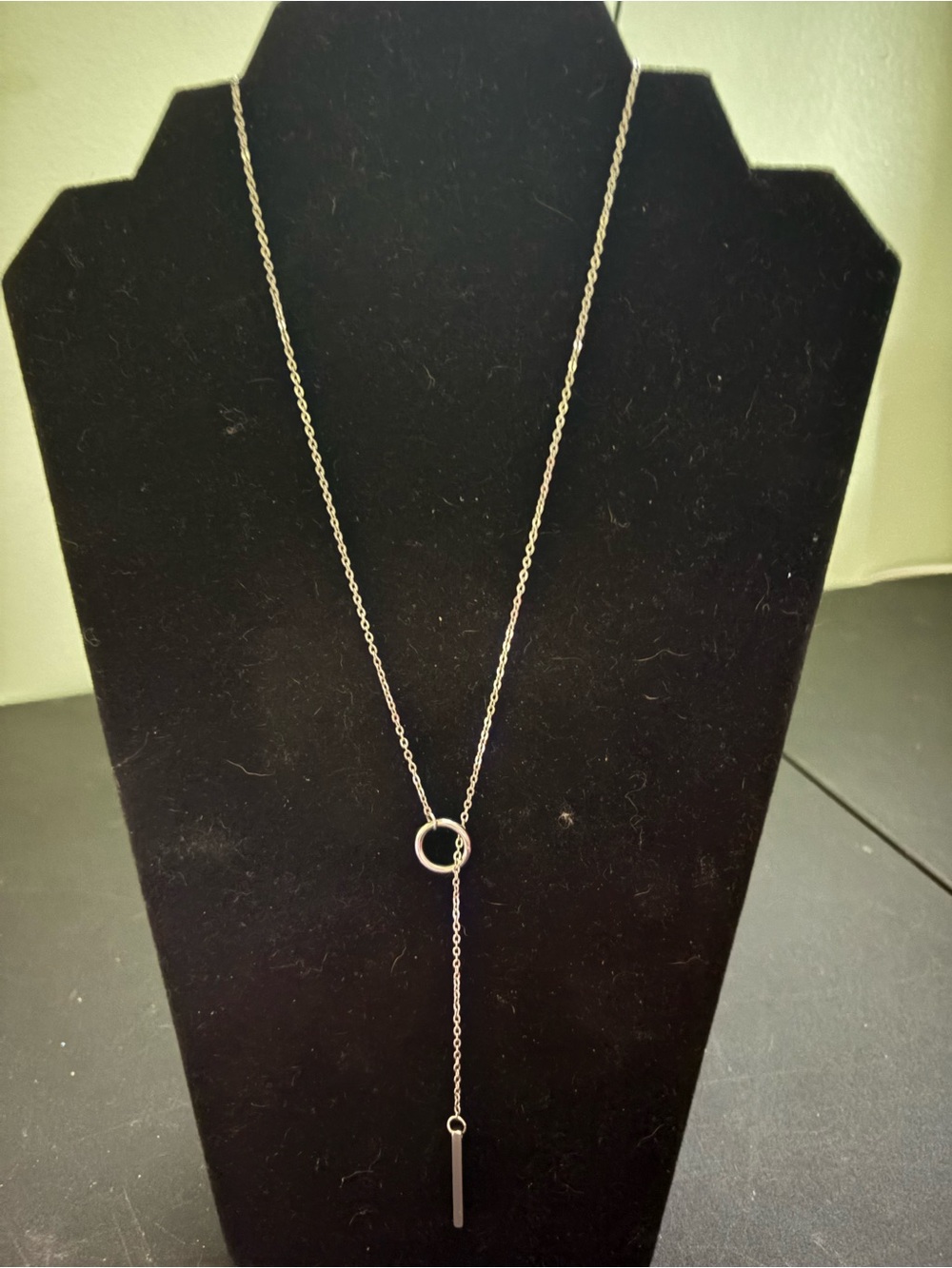 Minimalist Gold Lariat Necklace with Circle and Bar Drop